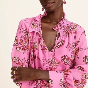 J.crew Drapey tie-neck ruffle top in marigold bouquets